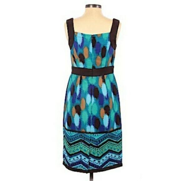 Mod Apron Watercolor Abstract Polka Dot Sleeveless Midi Dress Blue Green Sz 4 - Picture 6 of 11